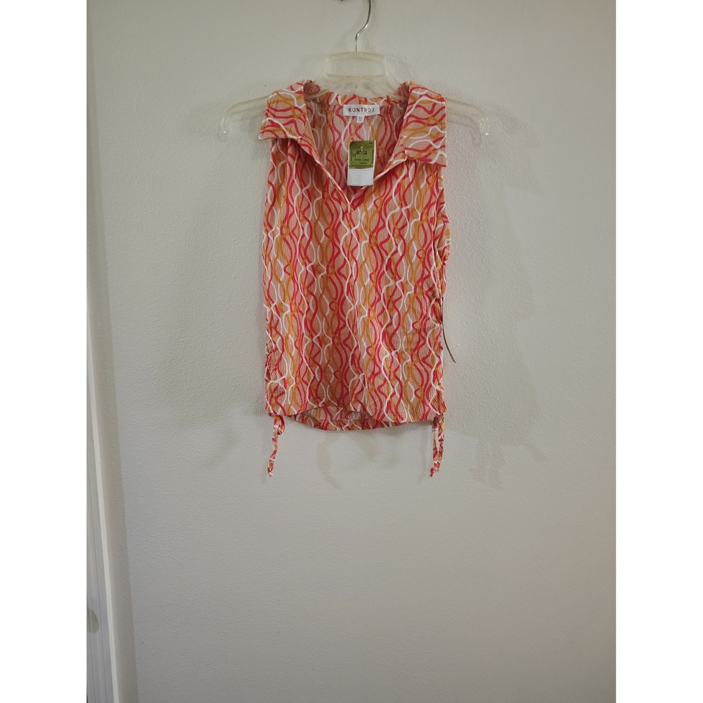 Kontrol Contemporary Womens XL Orange Abstract Wave Print Sleeveless Tie Side